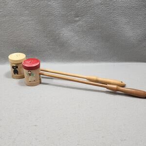 Dutch Boy Girl Motif Long Handled Salt Pepper Shakers Grilling Vintage MCM Retro